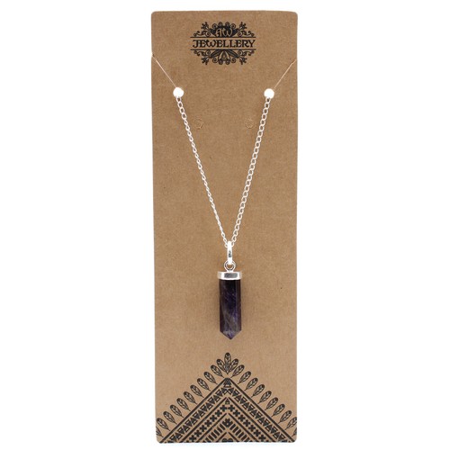 Gemstone Classic Point Pendant & Chain - Silver Plated Necklace Shaped - Picture 14 of 24