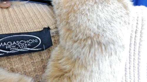 Gilet lana ritagliata Magaschoni arenaria beige USA XS collo pelliccia di coniglio staccabile - Foto 3 di 13