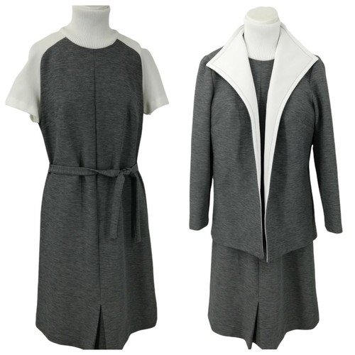 Vintage 70s Shift Dress Jacket Suit Set Size 16 Mock Neck 70s Jerrie Lurie Gray - 第 1/12 張圖片