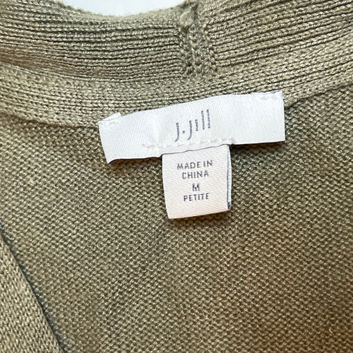 J. Jill Button Front Midi Dress Olive Green M Petite Lightweight Knit Minimalist - Picture 6 of 12