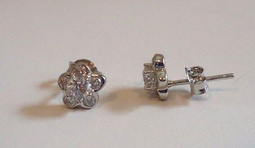 925 STERLING SILBER OHRSTECKER BLUMENDESIGN MIT 0,50 CT LABOR DIAMANTEN / 7 MM X 7 MM - Bild 4 von 7