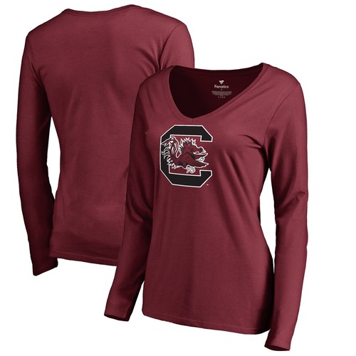 Women's Garnet South Carolina Gamecocks Primary Logo V-Neck Long Sleeve T-Shirt