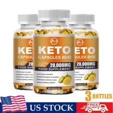 3-Bottle Keto Bhb Capsules Diet Pills Ketone Fat Burner Weight Loss Supplement