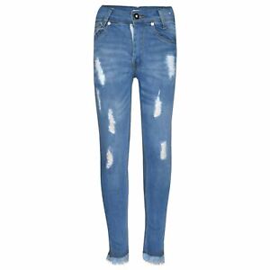 Kids Girls Stretchy Jeans Denim Ripped Faded Skinny Fashion Frayed Pant Jeggings