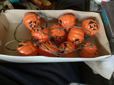 Vtg Halloween Jack O Lantern Pumpkin Light String Blow Mold Set of 10 ...