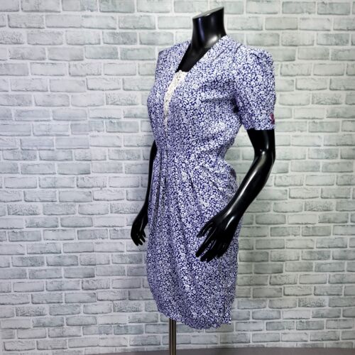 Vintage 80s Karin Stevens Lace Bib Cottage Core Floral S/S Sheath Dress Career - Picture 5 of 10