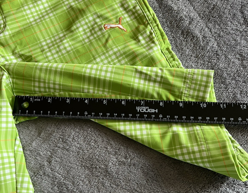 Puma Men's Green Plaid Flat Front Bermuda Golf Shorts Size 28 - Picture 8 of 11