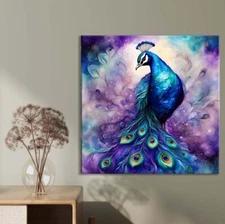 Purple Blue Gold Peacock Limited Edition High Quality Home Decor Australian Made