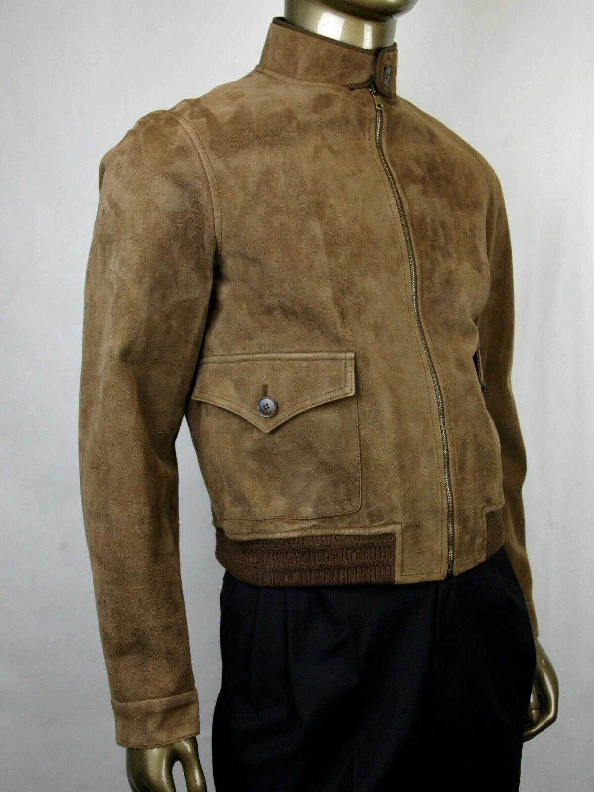 $3400 Gucci Giacca Bomber Uomo Bengala Marrone Pelle scamosciata 56R US 46R 408372 2471