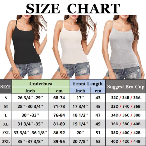 Womens Camisole with Shelf Bra Undershirts Adjustable Strap Cami Tank Top - Picture 2 of 25