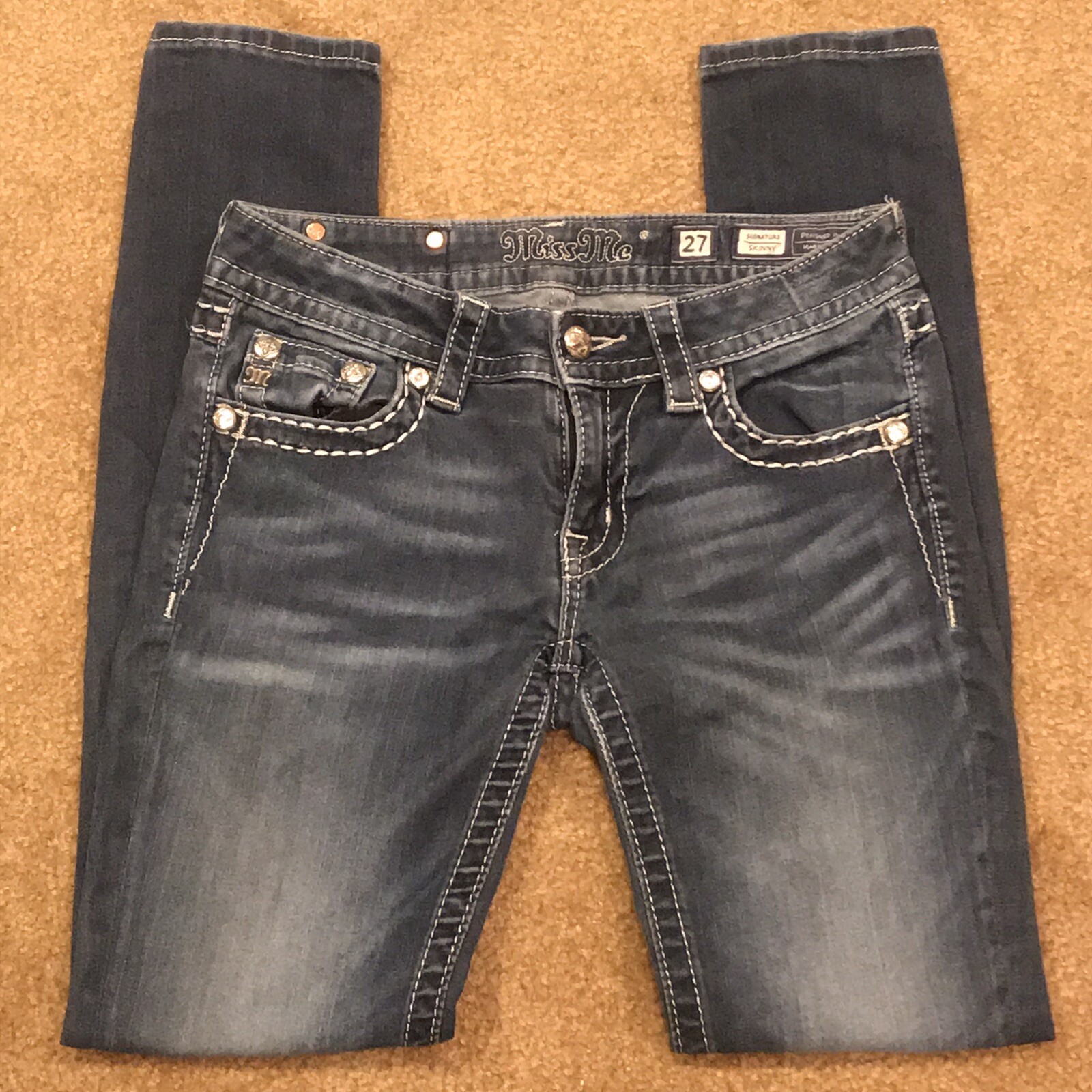 Miss Me Womens Signature Skinny Size 27x31 Denim Medium Wash Embellished Jeans