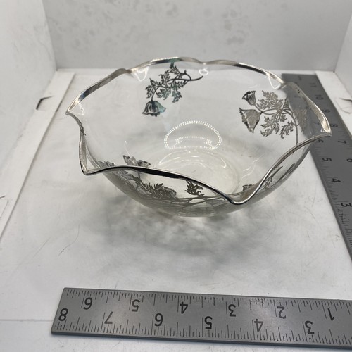 Silver City Glass Sterling Silver Overlay Ruffle Edge Bowl Flanders Pattern 12-9 - Picture 1 of 9