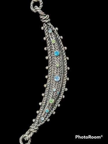 Chico Bib Collar Statement Necklace Rhinestone Beaded Silver Toned - Picture 4 of 7
