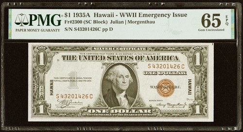 $1 1935A Hawaii WW2 Emergency Issue PMG Gem Uncirculated 65EPQ - Picture 1 of 3