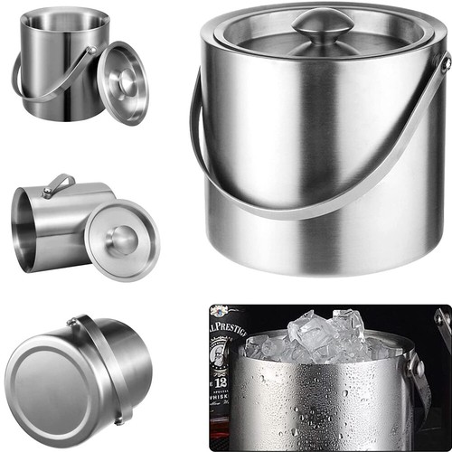 2L Eisbehälter Eiswürfelbehälter Edelstahl Sektkühler mit Deckel Zange Silber DE - Bild 11 von 11