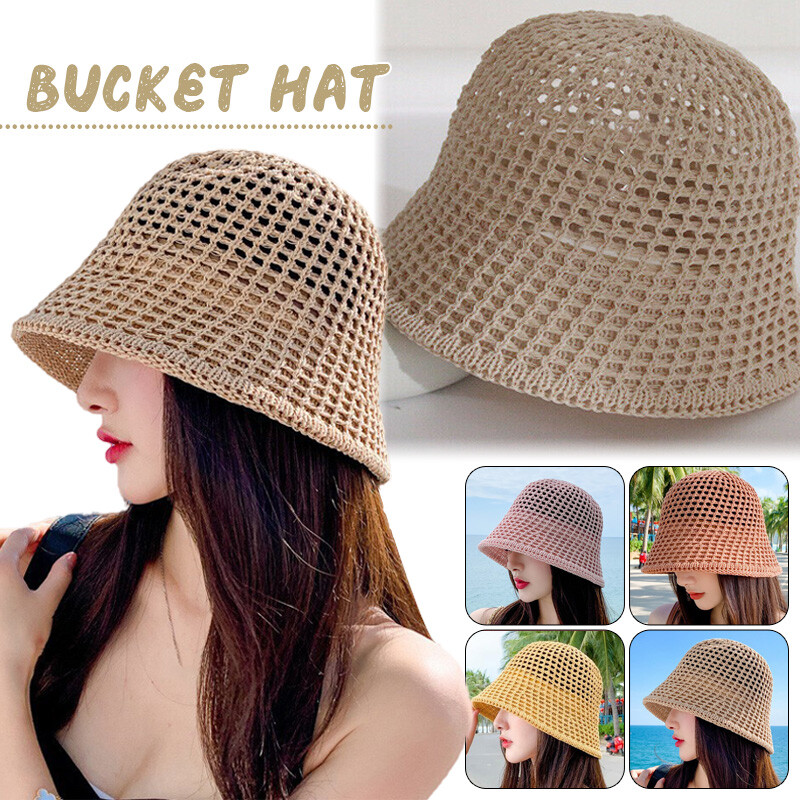 帽子 DOME BUCKET HAT S/M Summer Hats Dome Bucket Hat Wide Brim Beach Caps Hollow Out Knit
