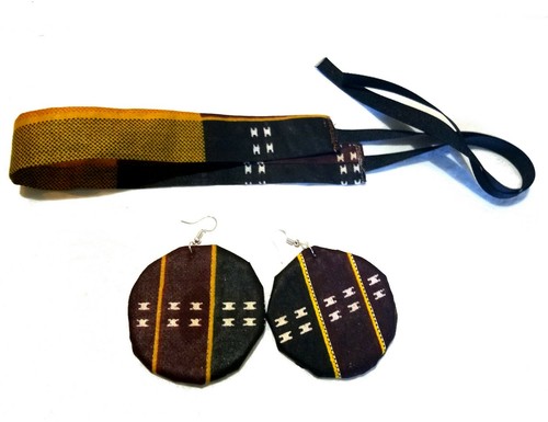 2 Pcs African Print Ankara Kente Choker Neck Piece & earring Set - Picture 3 of 6