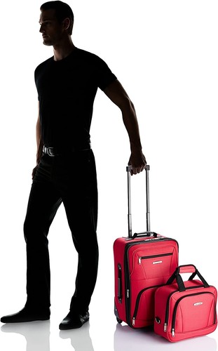 Rockland 2 Piece Expandable Softside Luggage Set 19" Carry On Tote Bag Red - Picture 6 of 7