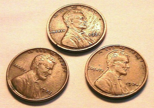1921-P, 23-P, 24-P Lincoln Cents Nice VF/XF Original Wheat Penny Bronze US Coins