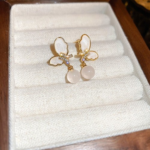 Dainty Butterful Jade Funky Silver Bridesmaid Dangle Earrings Handmade Jewelry - Picture 5 of 6