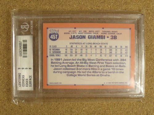 1991 TOPPS TRADED #45T JASON GIAMBI BGS GRADED NM-MT 8.5 ROOKIE RC BASEBALL CARD - Imagen 2 de 2