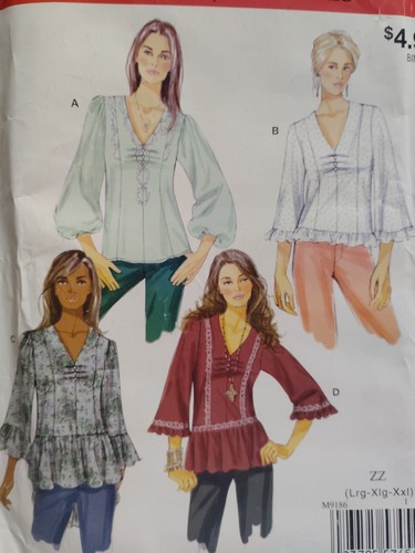 Top L XL XXL McCalls Stitch N Save M9186 Sewing Pattern McCall's 9186 Peasant - Picture 1 of 10