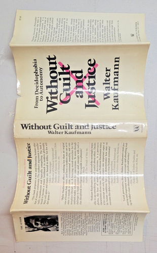 Without Guilt and Justice Walter Kaufman 1st Edition w DJ Philosophy Unmarked - Picture 2 of 8