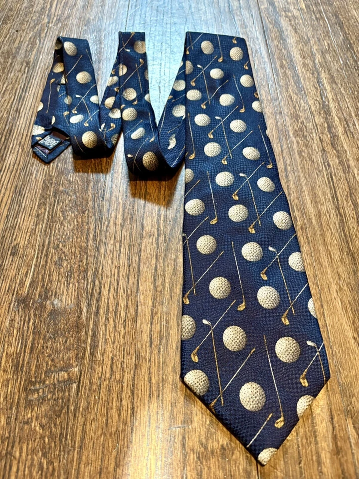 Corbata de golf azul marino, Dillard’s Roundtree & York, 100 % seda, hecha a mano en Italia Foto 2 de 4