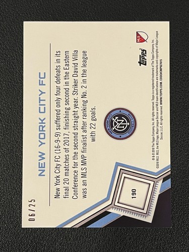 New York City FC 2018 Topps MLS Team Card Orange Parallel /25 190 - Picture 2 of 2
