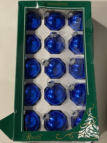 Vintage Christmas Rauch Blue Glass Ornaments Glass Set 15 Original Box 1.5" - Picture 2 of 2