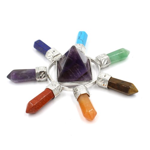 7 Chakra Energy Generator Healing Crystal Gemstone Pyramid Point Reiki Balancing - Picture 6 of 16