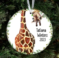 Custom Giraffe Christmas Tree Ornament Gift, Personalized Xmas Stocking Stuffer