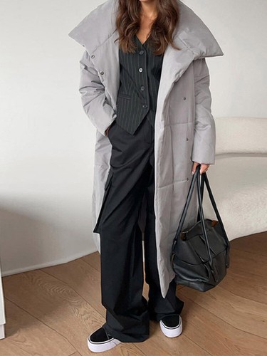 Winter Womens Loose Casual Warm Long Standing Collar Cotton Long Cotton Jacket - Bild 8 von 12