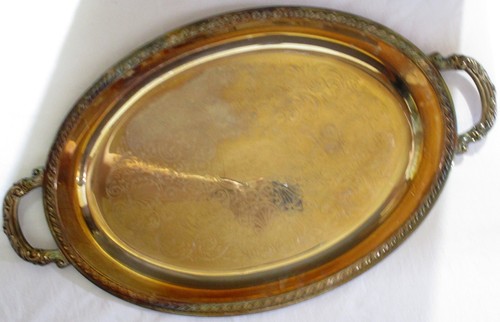 Oneida Versilbert Serviertablett Groß Geprägt Kellner Butler Ovale Griffe 24X14" - Bild 24 von 24
