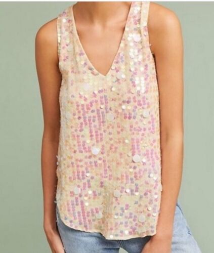MOULINETTE SOEURS ANTHROPOLOGIE Women’s Pink Sequin V-Neck Swing Tank Size 2 - Picture 2 of 5