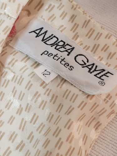 Andrea Gayle Petites Long Sleeve Dress Silky Satin White Pink Floral Womens 12P - Picture 10 of 10
