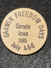Garwin, IA 1985 Freedom Days Indian Head Iowa Token Wooden Nickel