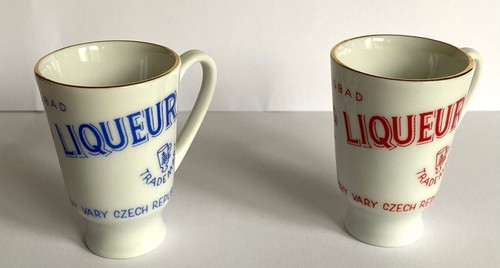 Tazas de licor Jan Becher Karlovy vintage década de 1950 rojo y azul Carlsbad - Imagen 2 de 11