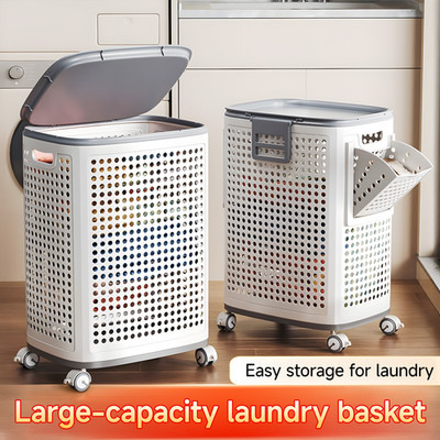 Joybos Large Laundry Basket with Lid - Foldable Ventilated Plastic Storage Bin