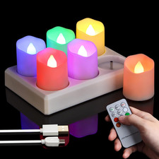 6Pcs Rechargeable LED Tea Lights Color Changing with Charging Base, Flameless Vo