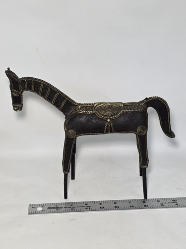 Vtg Dhokra Mumbai Indian Folk Art Metalcraft Tribal Art Horse Figure - Imagen 15 de 15