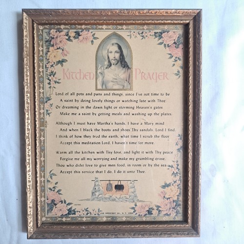Vintage 1955 gerahmtes Küchengebet religiöses Gedicht hängendes Bild Jesus