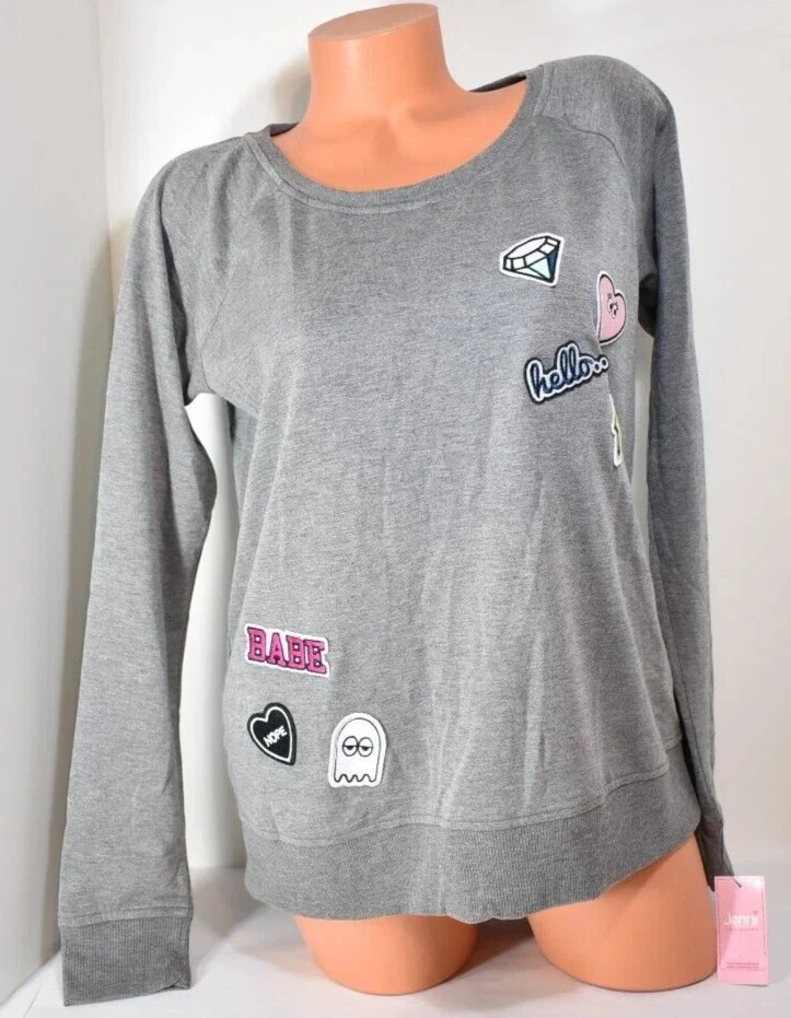 Top de pijama gris con parches Moore Jenni by Jennifer para mujer talla mediana Foto 2 de 4