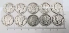 [Lot of 10] Mercury Dimes (8) 1944, (1) 1943 (1) 1942    90% Silver