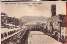 POSTCARD ASCOLI PICENO CITY VIAG 1911 PIAZZA DEL PUEBLO WITH SNOW EFFECT