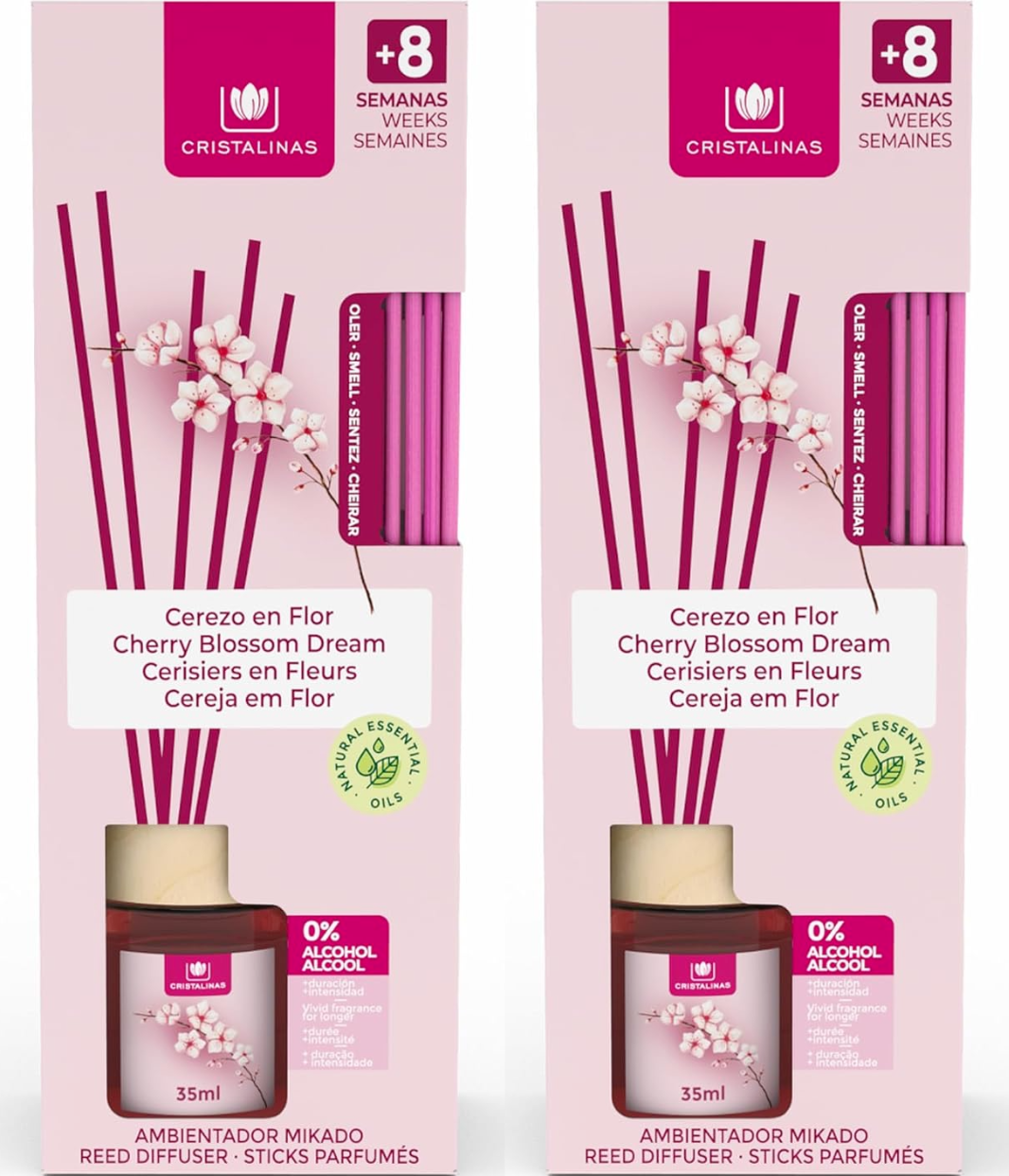 2x Cristalinas Reed Diffuser Home Air Freshener 25ml - Cherry Blossom Dream