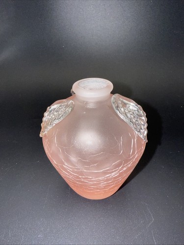 Vtg E & R Golden Crown Perfume Base Pink Frosted Crackle Glass Vase 3.5”H - Picture 2 of 8