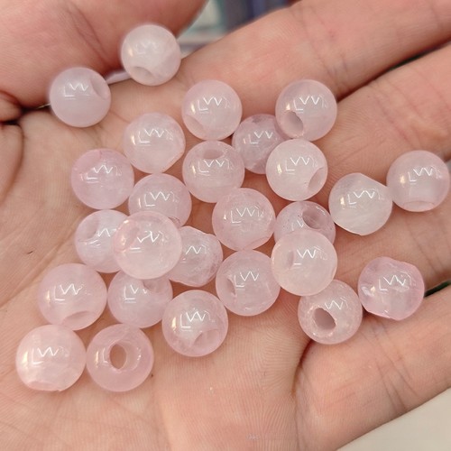 Cuentas sueltas de cuarzo rosa natural de 10 mm con agujero grande para hacer joyas hágalo usted mismo 20/40 un. - Imagen 1 de 8