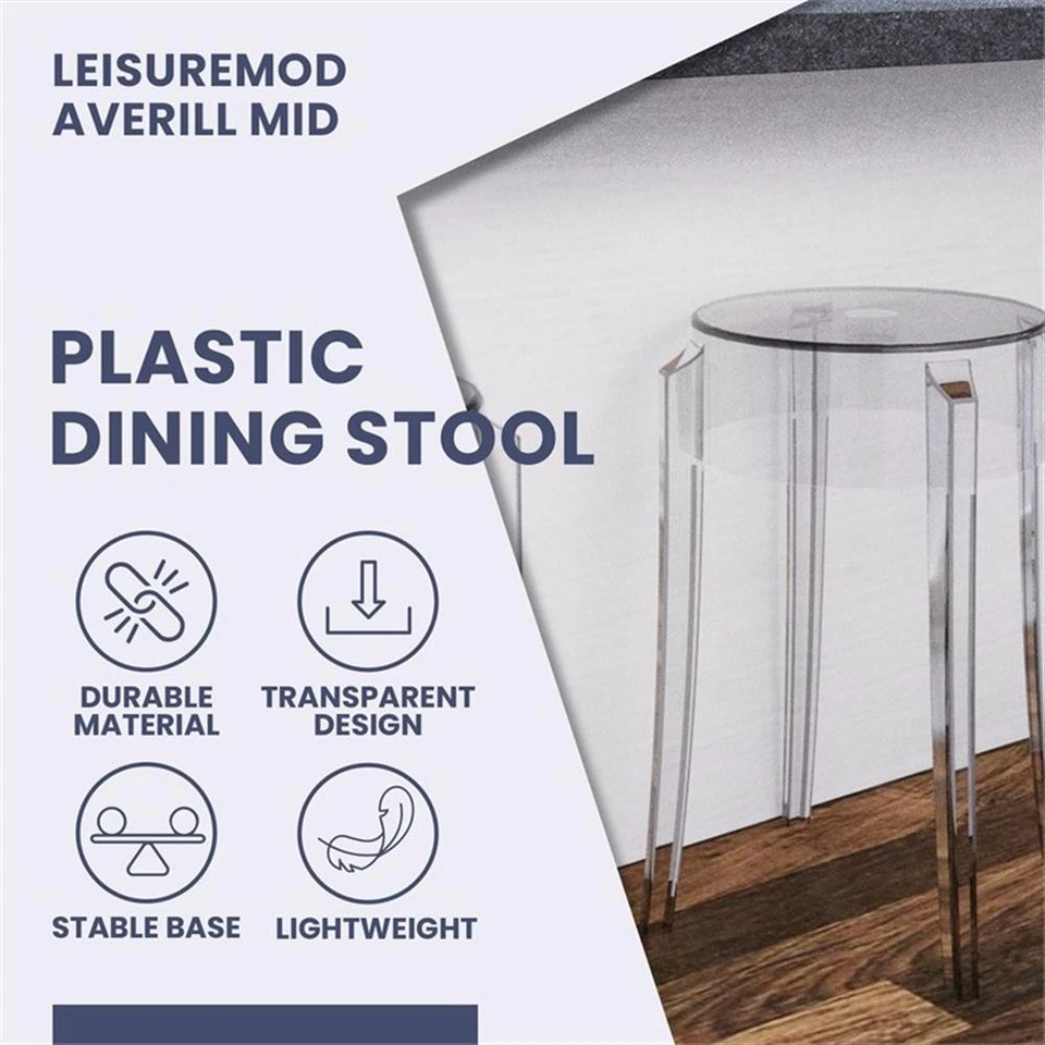 LeisureMod Averill Modern Plastic Dining Stool for Dining Room Clear - Single - Image 2 of 4