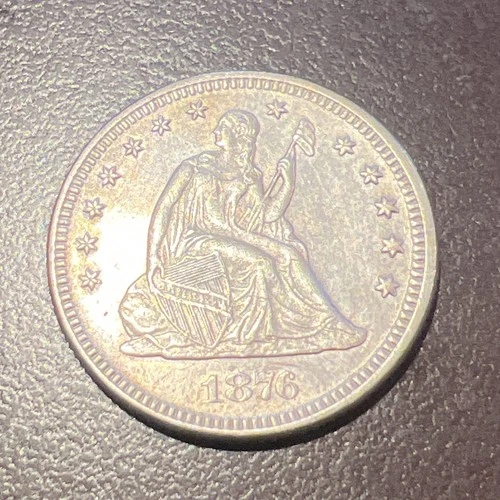 1876 USA Seated Liberty Quarter Dollar Sharp AU details once cleaned Z-500
